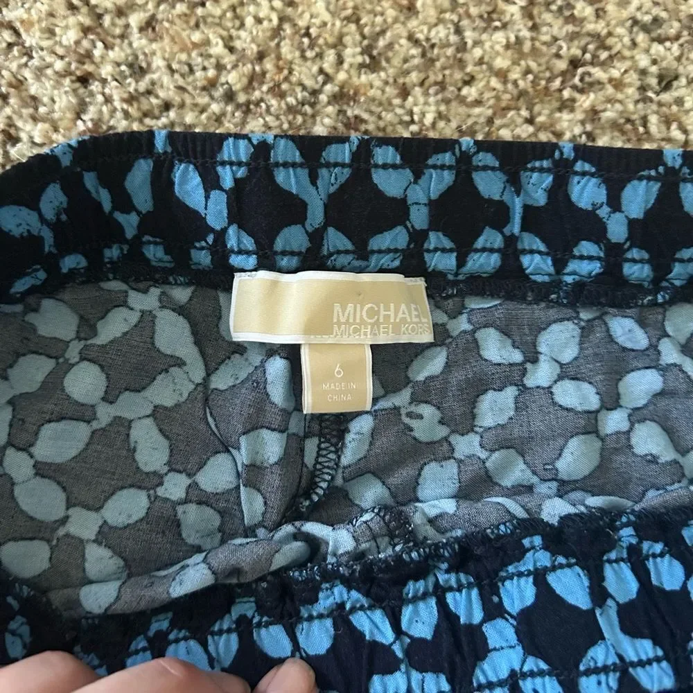 Michael Michael Kors Blue and Black Flowy Geometric Pattern Shorts
